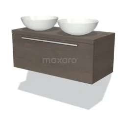 Modulo Plato Badkamermeubel Voor Waskom | 100 Cm Donkerbruin Eiken Vlak Front Donkerbruin Eiken Blad 1 Lade