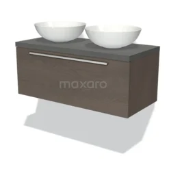 Modulo Plato Badkamermeubel Voor Waskom | 100 Cm Donkerbruin Eiken Vlak Front Donkergrijs Beton Blad 1 Lade