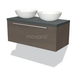 Modulo Plato Badkamermeubel Voor Waskom | 100 Cm Donkerbruin Eiken Vlak Front Donkergrijs Blad 1 Lade