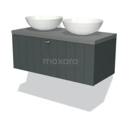 Modulo Plato Badkamermeubel Voor Waskom | 100 Cm Donkergrijs Lamel Front Middengrijs Blad 1 Lade