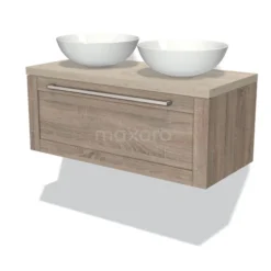 Modulo Plato Badkamermeubel Voor Waskom | 100 Cm Eiken Kader Front Lichtgrijs Eiken Blad 1 Lade