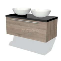 Modulo Plato Badkamermeubel Voor Waskom | 100 Cm Eiken Vlak Front Hoogglans Zwart Blad 1 Lade