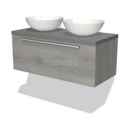 Modulo Plato Badkamermeubel Voor Waskom | 100 Cm Grijs Eiken Vlak Front Middengrijs Blad 1 Lade