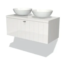 Modulo Plato Badkamermeubel Voor Waskom | 100 Cm Hoogglans Wit Lamel Front Hoogglans Wit Blad 1 Lade