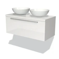 Modulo Plato Badkamermeubel Voor Waskom | 100 Cm Hoogglans Wit Vlak Front Hoogglans Wit Blad 1 Lade