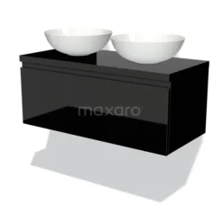 Modulo Plato Badkamermeubel Voor Waskom | 100 Cm Hoogglans Zwart Greeploos Front Hoogglans Zwart Blad 1 Lade