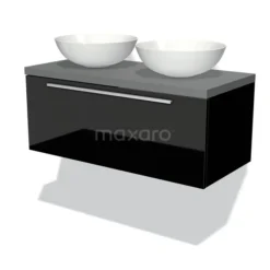 Modulo Plato Badkamermeubel Voor Waskom | 100 Cm Hoogglans Zwart Vlak Front Middengrijs Blad 1 Lade