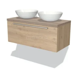 Modulo Plato Badkamermeubel Voor Waskom | 100 Cm Lichtbruin Eiken Vlak Front Eiken Blad 1 Lade