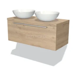 Modulo Plato Badkamermeubel Voor Waskom | 100 Cm Lichtbruin Eiken Vlak Front Lichtbruin Eiken Blad 1 Lade