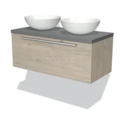Modulo Plato Badkamermeubel Voor Waskom | 100 Cm Lichtgrijs Eiken Vlak Front Middengrijs Blad 1 Lade