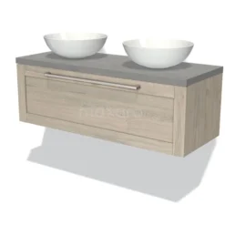 Modulo Plato Badkamermeubel Voor Waskom | 120 Cm Lichtgrijs Eiken Kader Front Lichtgrijs Beton Blad 1 Lade