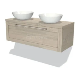 Modulo Plato Badkamermeubel Voor Waskom | 120 Cm Lichtgrijs Eiken Kader Front Lichtgrijs Eiken Blad 1 Lade