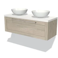 Modulo Plato Badkamermeubel Voor Waskom | 120 Cm Lichtgrijs Eiken Kader Front Mat Wit Blad 1 Lade