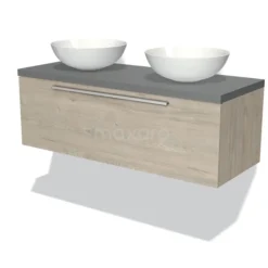 Modulo Plato Badkamermeubel Voor Waskom | 120 Cm Lichtgrijs Eiken Vlak Front Middengrijs Blad 1 Lade