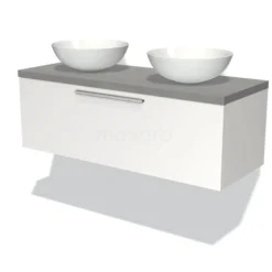 Modulo Plato Badkamermeubel Voor Waskom | 120 Cm Mat Wit Vlak Front Lichtgrijs Beton Blad 1 Lade