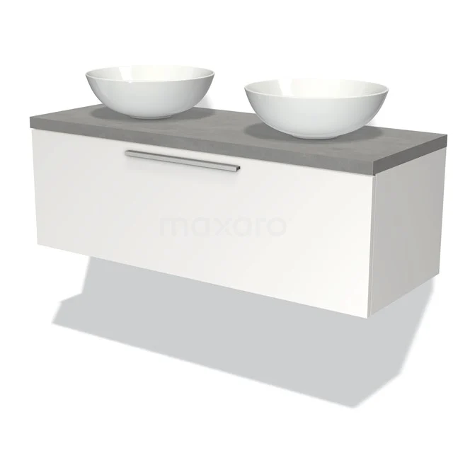 Modulo Plato Badkamermeubel voor waskom | 120 cm Mat wit Vlak front Lichtgrijs beton blad 1 lade Modulo Plato Badkamermeubel Voor Waskom | 120 Cm Mat Wit Vlak Front Lichtgrijs Beton Blad 1 Lade -Modulo modulo plato badkamermeubel voor waskom 120 cm mat wit vlak front lichtgrijs beton blad 1 lade bmk11 00747