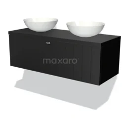 Modulo Plato Badkamermeubel Voor Waskom | 120 Cm Mat Zwart Lamel Front Mat Zwart Blad 1 Lade