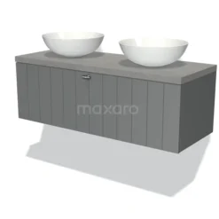 Modulo Plato Badkamermeubel Voor Waskom | 120 Cm Middengrijs Lamel Front Lichtgrijs Beton Blad 1 Lade