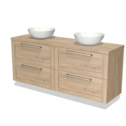 Modulo Plato Badkamermeubel Voor Waskom | 160 Cm Lichtbruin Eiken Kader Front Lichtbruin Eiken Blad 4 Lades