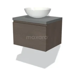 Modulo Plato Badkamermeubel Voor Waskom | 60 Cm Donkerbruin Eiken Greeploos Front Middengrijs Blad 1 Lade