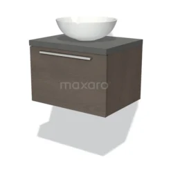 Modulo Plato Badkamermeubel Voor Waskom | 60 Cm Donkerbruin Eiken Vlak Front Donkergrijs Beton Blad 1 Lade