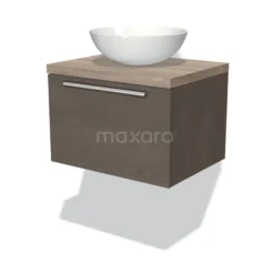 Modulo Plato Badkamermeubel Voor Waskom | 60 Cm Donkerbruin Eiken Vlak Front Eiken Blad 1 Lade