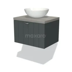 Modulo Plato Badkamermeubel Voor Waskom | 60 Cm Donkergrijs Lamel Front Grijs Eiken Blad 1 Lade