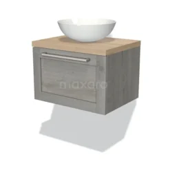 Modulo Plato Badkamermeubel Voor Waskom | 60 Cm Grijs Eiken Kader Front Lichtbruin Eiken Blad 1 Lade