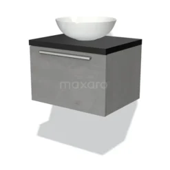 Modulo Plato Badkamermeubel Voor Waskom | 60 Cm Lichtgrijs Beton Vlak Front Mat Zwart Blad 1 Lade