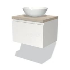 Modulo Plato Badkamermeubel Voor Waskom | 60 Cm Mat Wit Greeploos Front Lichtgrijs Eiken Blad 1 Lade