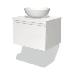 Modulo Plato Badkamermeubel Voor Waskom | 60 Cm Mat Wit Greeploos Front Mat Wit Blad 1 Lade