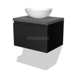 Modulo Plato Badkamermeubel Voor Waskom | 60 Cm Mat Zwart Greeploos Front Donkergrijs Beton Blad 1 Lade