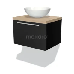 Modulo Plato Badkamermeubel Voor Waskom | 60 Cm Mat Zwart Vlak Front Lichtbruin Eiken Blad 1 Lade