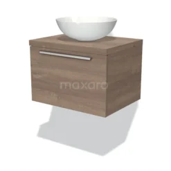 Modulo Plato Badkamermeubel Voor Waskom | 60 Cm Middenbruin Eiken Vlak Front Middenbruin Eiken Blad 1 Lade