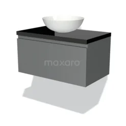 Modulo Plato Badkamermeubel Voor Waskom | 80 Cm Middengrijs Greeploos Front Hoogglans Zwart Blad 1 Lade