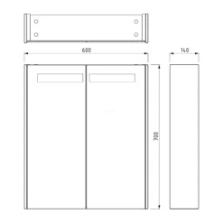 Spiegelkast Met Verlichting Modulo 60x70cm Middengrijs -Modulo spiegelkast met verlichting modulo 60x70cm middengrijs k99 0600 59008 03 4