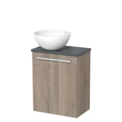 Toiletmeubel Met Waskom Mineraalmarmer Modulo Eiken Vlak 41 Cm Donkergrijs Blad