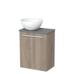 Toiletmeubel Met Waskom Mineraalmarmer Modulo Eiken Vlak 41 Cm Middengrijs Blad