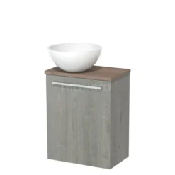 Toiletmeubel Met Waskom Mineraalmarmer Modulo Grijs Eiken Vlak 41 Cm Middenbruin Eiken Blad