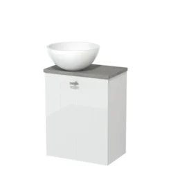 Toiletmeubel Met Waskom Mineraalmarmer Modulo Hoogglans Wit Lamel 41 Cm Grijs Eiken Blad