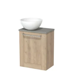 Toiletmeubel Met Waskom Mineraalmarmer Modulo Lichtbruin Eiken Kader 41 Cm Grijs Eiken Blad