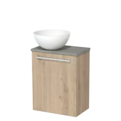 Toiletmeubel Met Waskom Mineraalmarmer Modulo Lichtbruin Eiken Vlak 41 Cm Grijs Eiken Blad