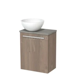 Toiletmeubel Met Waskom Mineraalmarmer Modulo Middenbruin Eiken Vlak 41 Cm Grijs Eiken Blad