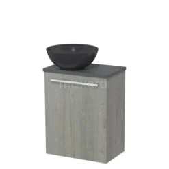 Toiletmeubel Met Waskom Quartz Modulo Grijs Eiken Vlak 41 Cm Donkergrijs Blad