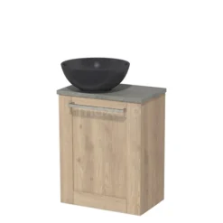 Toiletmeubel Met Waskom Quartz Modulo Lichtbruin Eiken Kader 41 Cm Grijs Eiken Blad