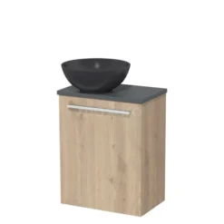 Toiletmeubel Met Waskom Quartz Modulo Lichtbruin Eiken Vlak 41 Cm Donkergrijs Blad