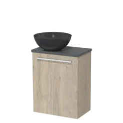 Toiletmeubel Met Waskom Quartz Modulo Lichtgrijs Eiken Vlak 41 Cm Donkergrijs Blad