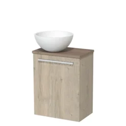 Toiletmeubel Met Waskom Solid Surface Modulo Lichtgrijs Eiken Vlak 41 Cm Middenbruin Eiken Blad