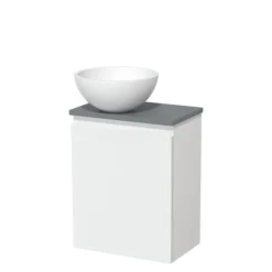 Toiletmeubel Met Waskom Solid Surface Modulo Mat Wit Greeploos 41 Cm Middengrijs Blad