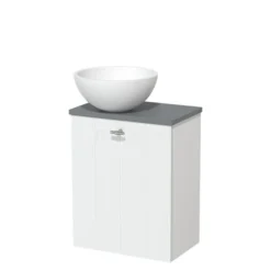 Toiletmeubel Met Waskom Solid Surface Modulo Mat Wit Lamel 41 Cm Middengrijs Blad